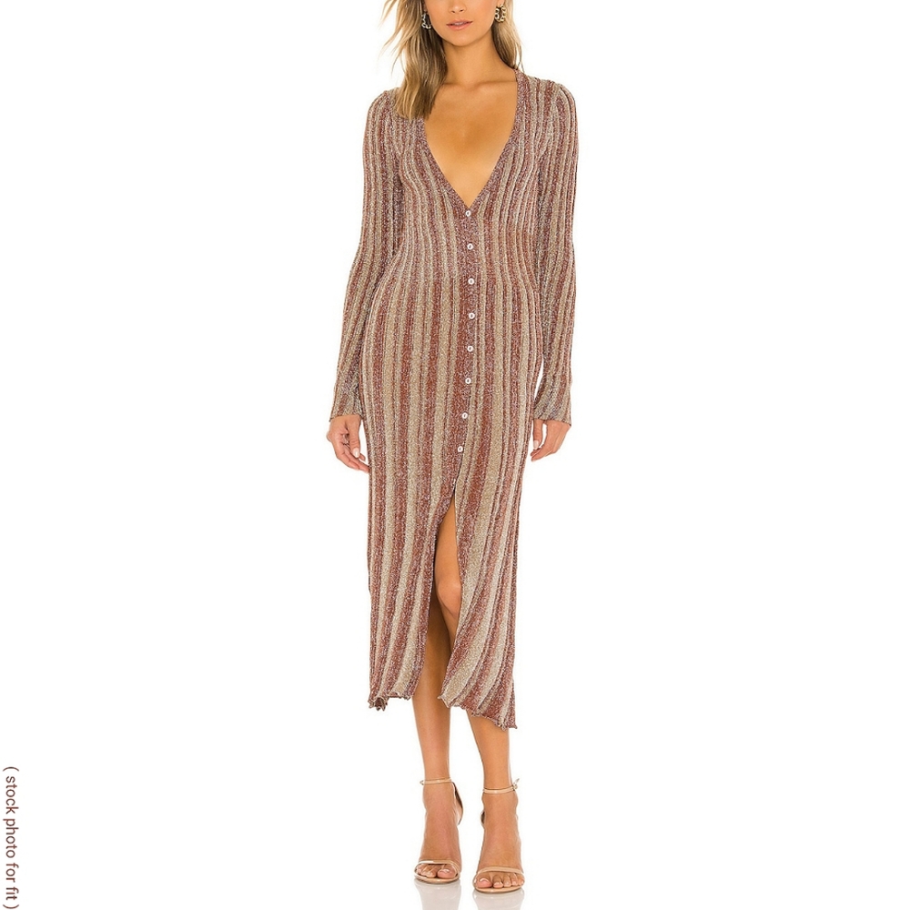 MISA Los Angeles Rafael metallic cardigan midi dress in Bronze Combo